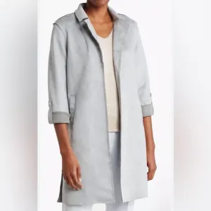 NWOT T Tahari Faux Suede Roll Tab Sleeve Open Coat