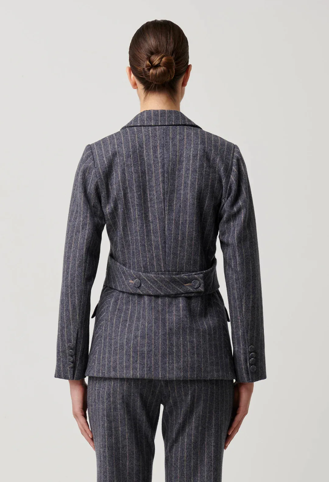 Oaklyn Chevron Stripe Ponte Blazer in Bluestone Stripe