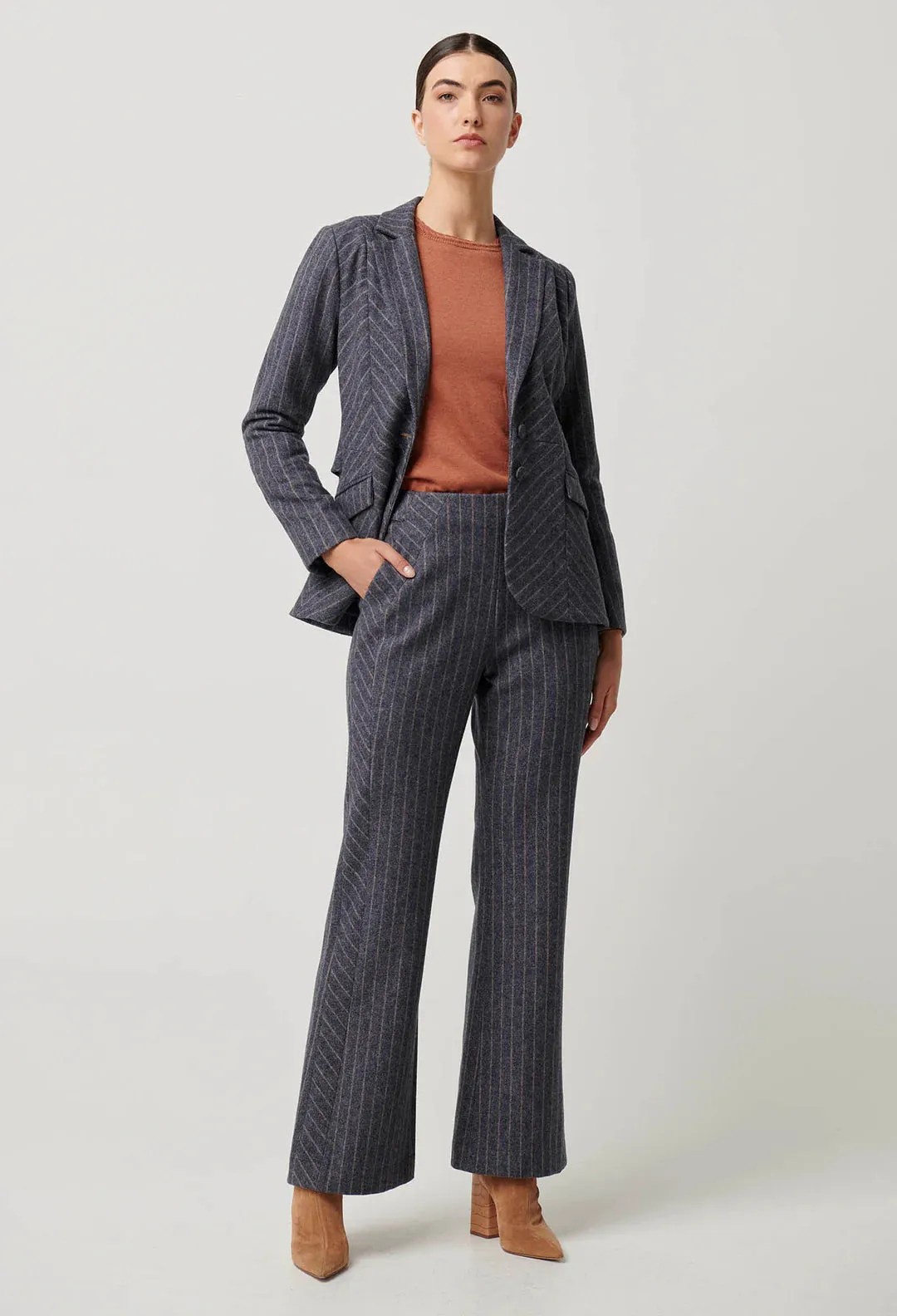 Oaklyn Chevron Stripe Ponte Blazer in Bluestone Stripe