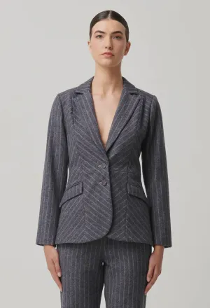 Oaklyn Chevron Stripe Ponte Blazer in Bluestone Stripe