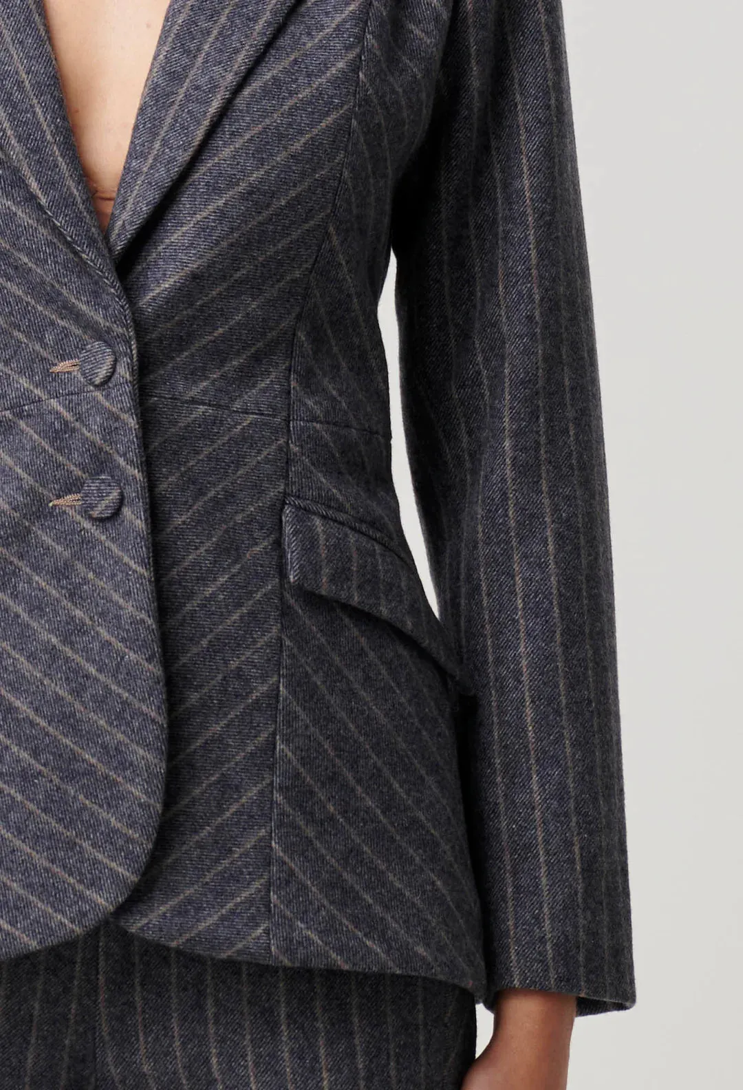 Oaklyn Chevron Stripe Ponte Blazer in Bluestone Stripe