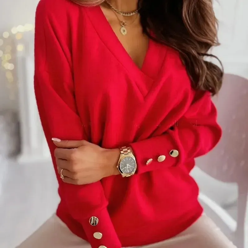 Obsidian Phoenix Women’s Casual V-Neck Loose Pullover Sweater