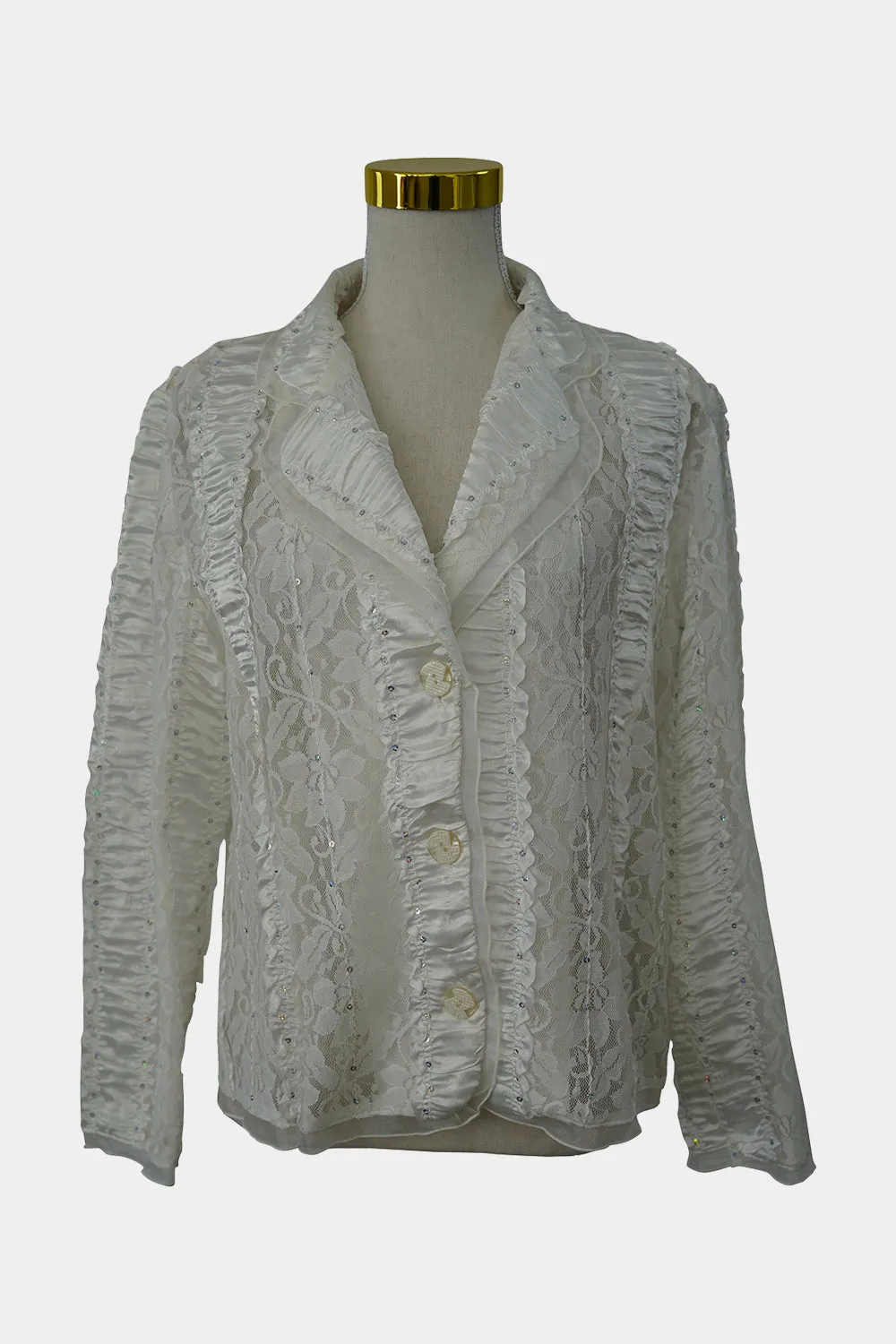 Olla Oh White Lace Sequin Collard Blazar