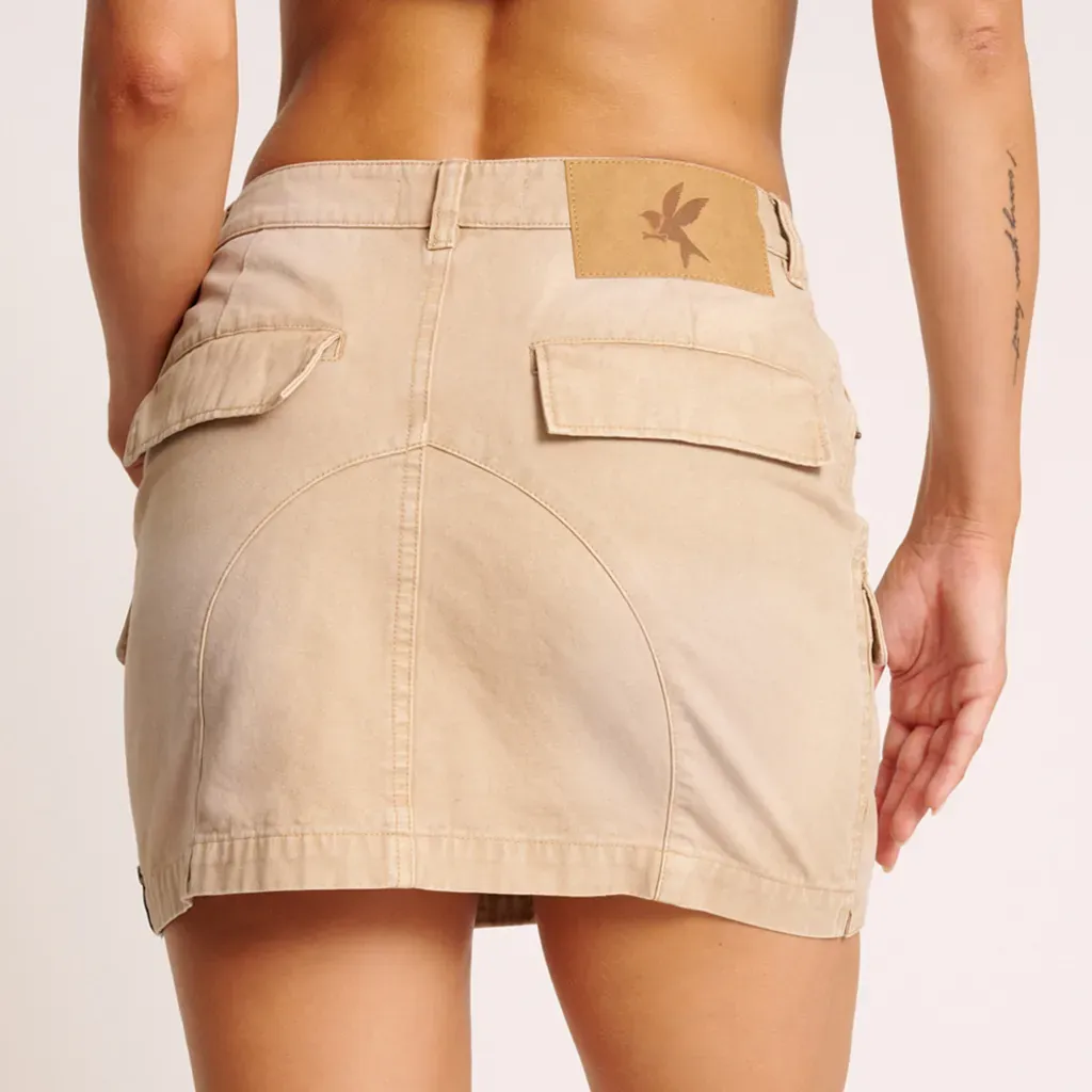One Teaspoon Stone Canvas Viper High Waist Zip Mini Skirt
