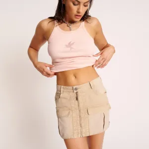 One Teaspoon Stone Canvas Viper High Waist Zip Mini Skirt