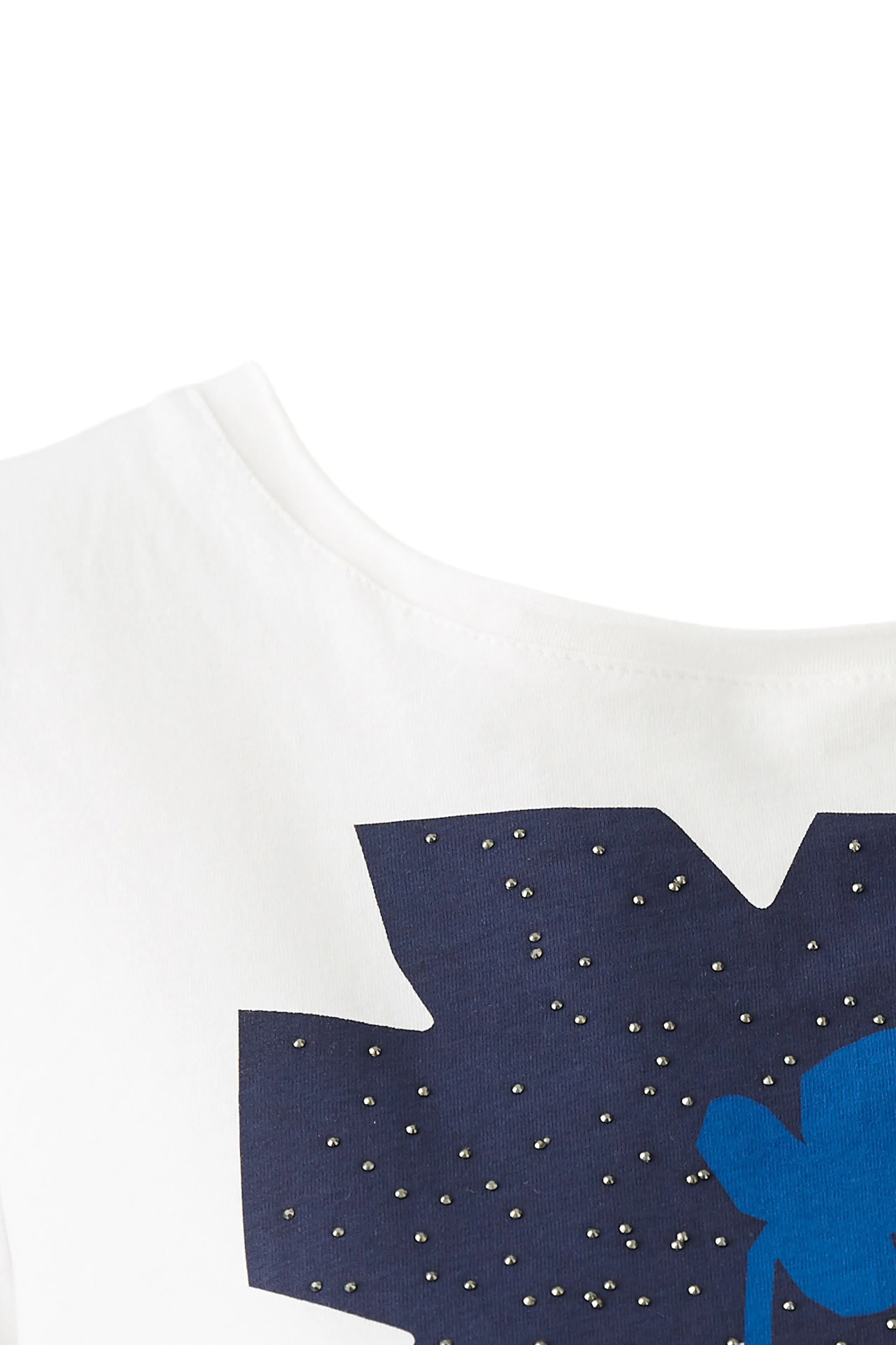 Oui White T-shirt With Blue Flower Motif