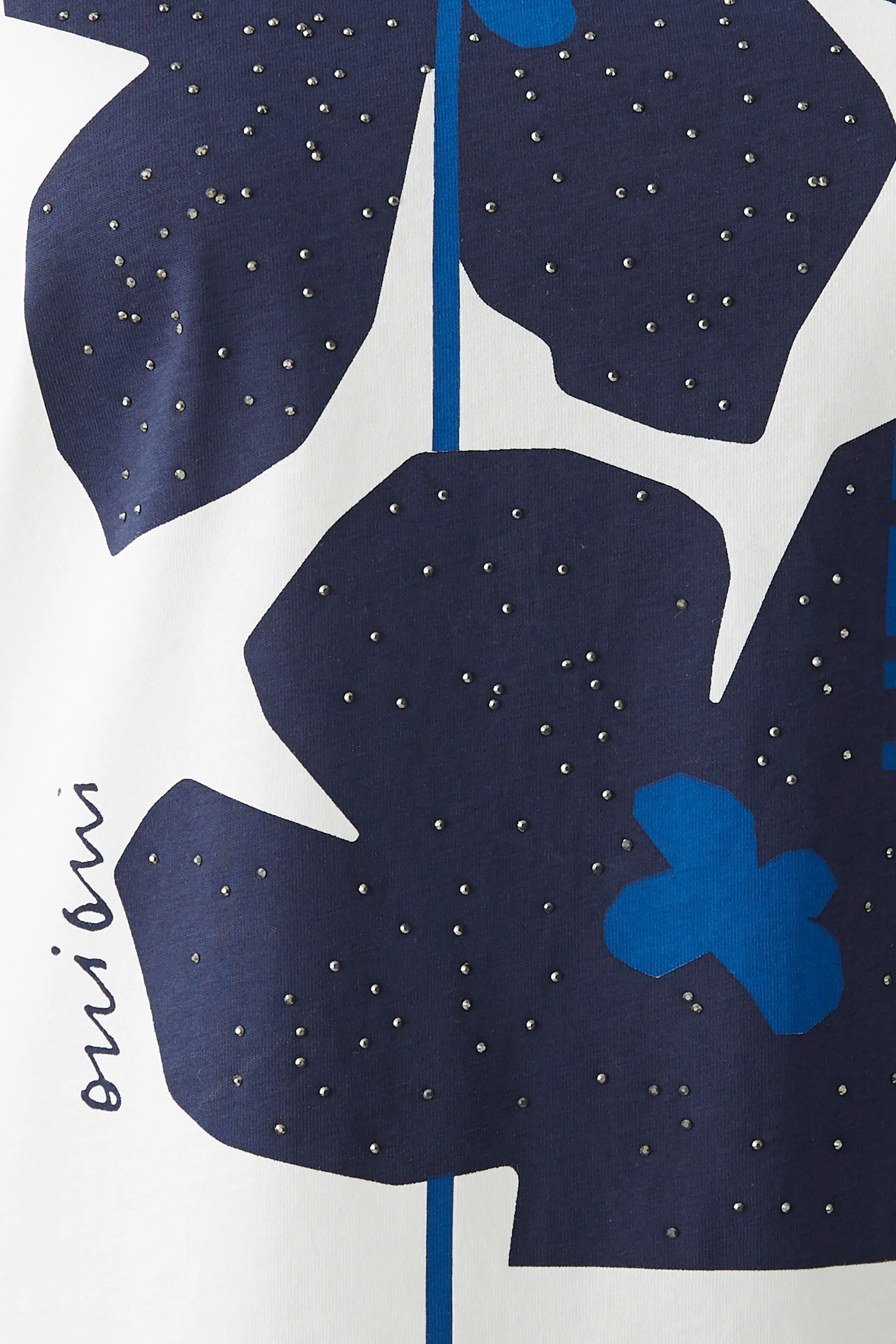 Oui White T-shirt With Blue Flower Motif