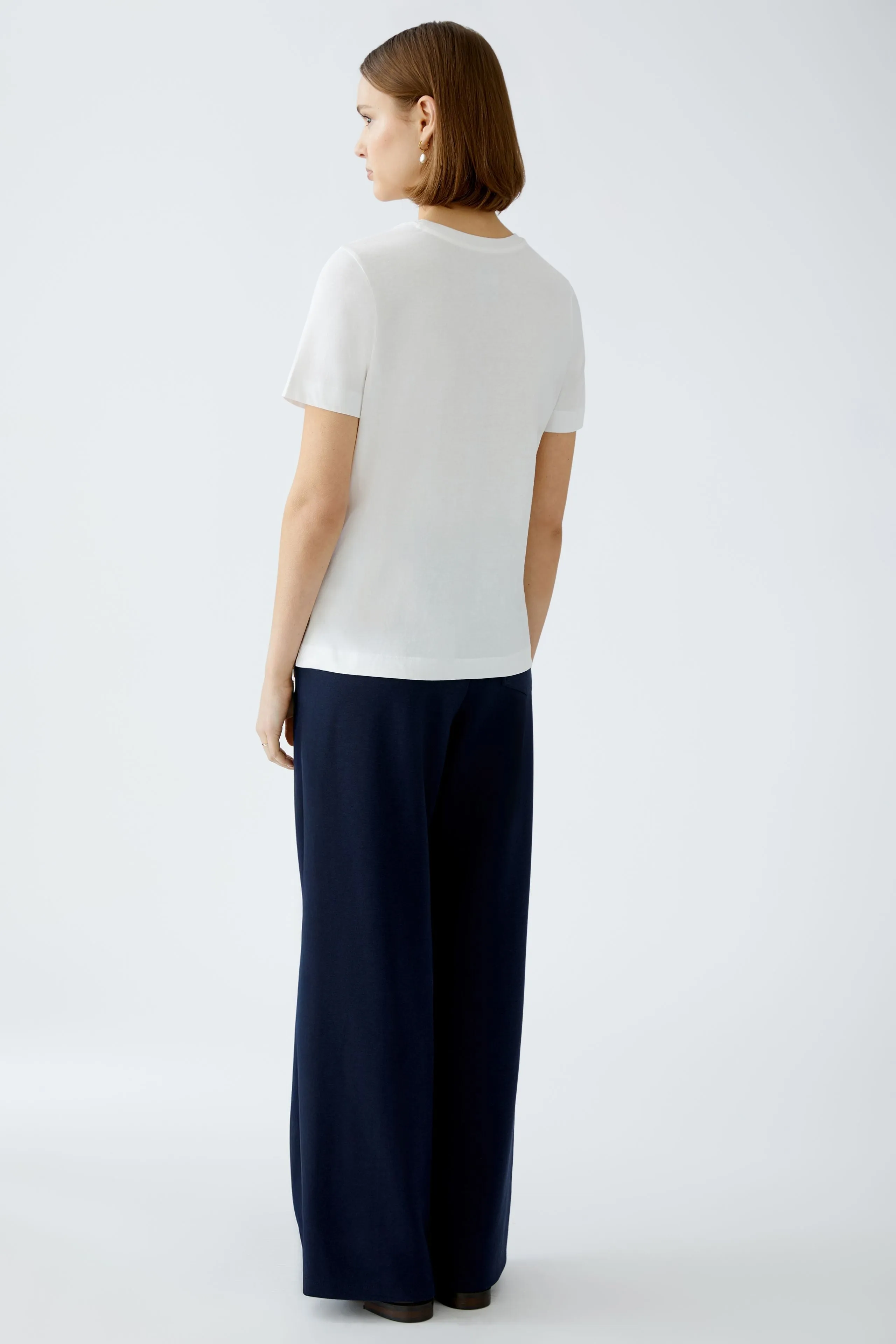 Oui White T-shirt With Blue Flower Motif