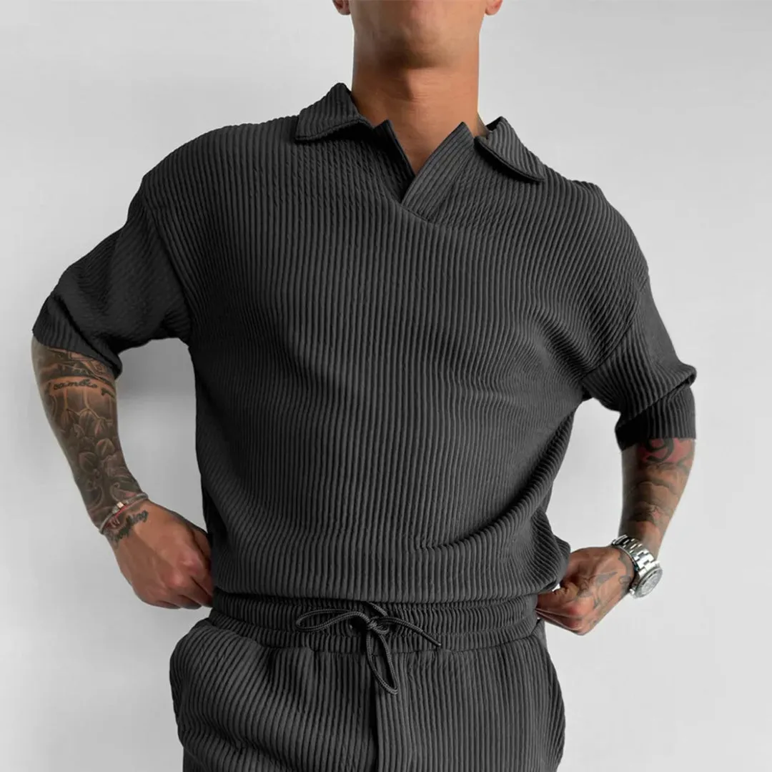 OVERSIZE RIBBED POLO T-SHIRT - ANTHRACITE GRAY