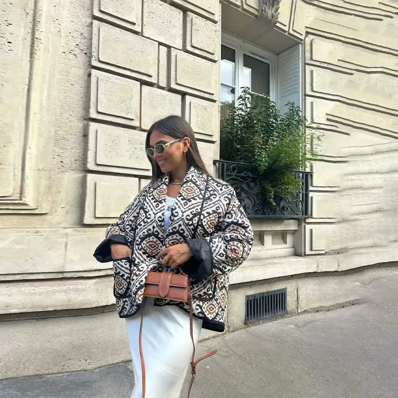 Oversized printed coat with long sleeves for women - Casual wear for everyday comfort