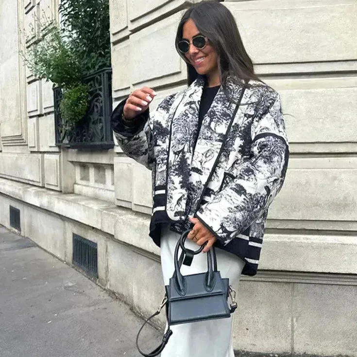 Oversized printed coat with long sleeves for women - Casual wear for everyday comfort