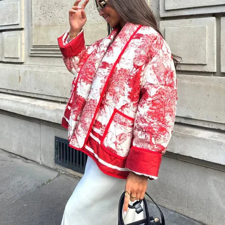 Oversized printed coat with long sleeves for women - Casual wear for everyday comfort