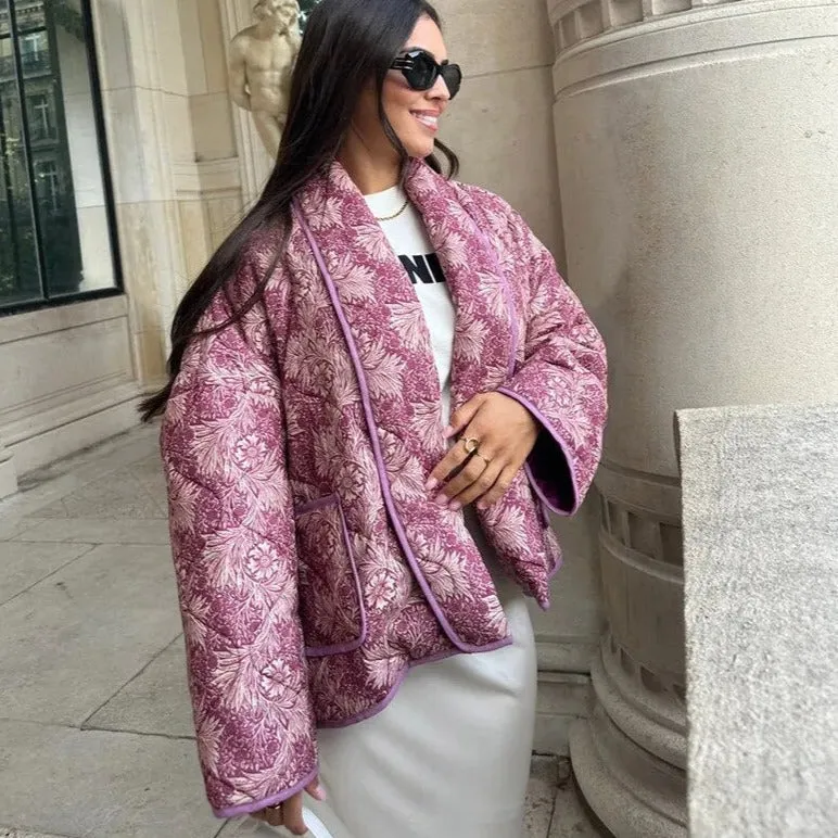 Oversized printed coat with long sleeves for women - Casual wear for everyday comfort