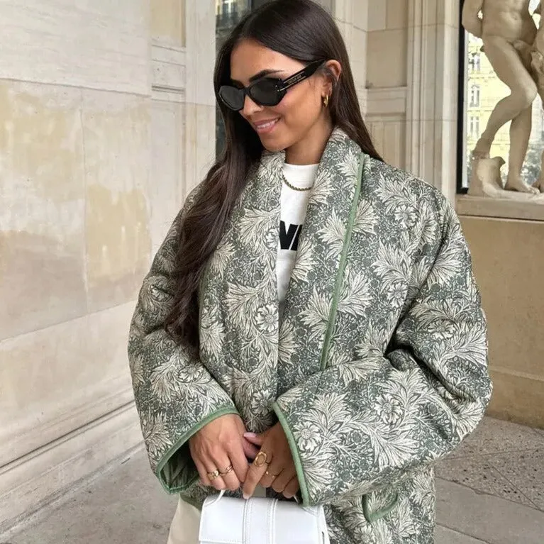 Oversized printed coat with long sleeves for women - Casual wear for everyday comfort