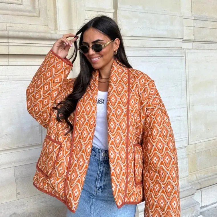 Oversized printed coat with long sleeves for women - Casual wear for everyday comfort