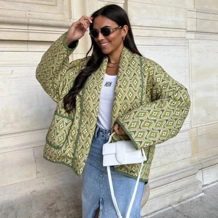 Oversized printed coat with long sleeves for women - Casual wear for everyday comfort