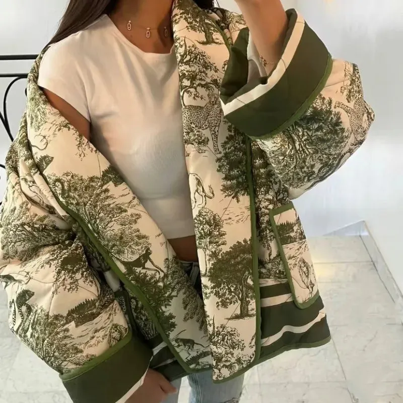Oversized printed coat with long sleeves for women - Casual wear for everyday comfort