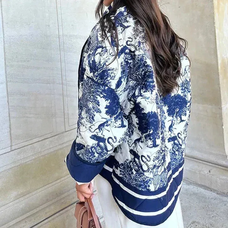 Oversized printed coat with long sleeves for women - Casual wear for everyday comfort