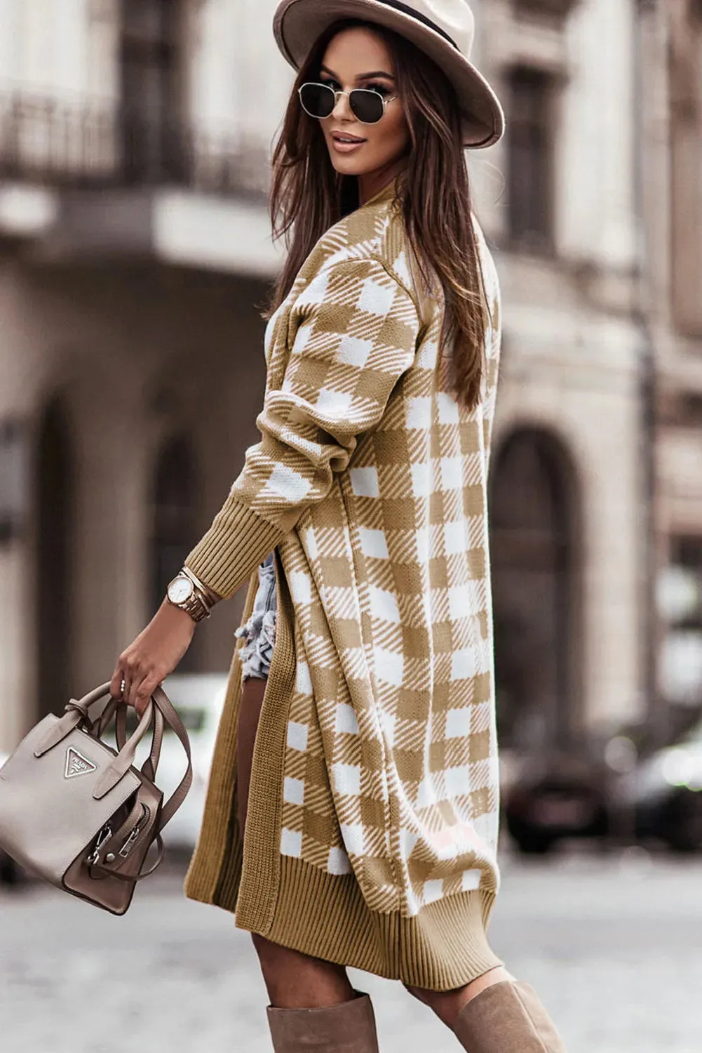Paula Khaki Plaid Cardigan