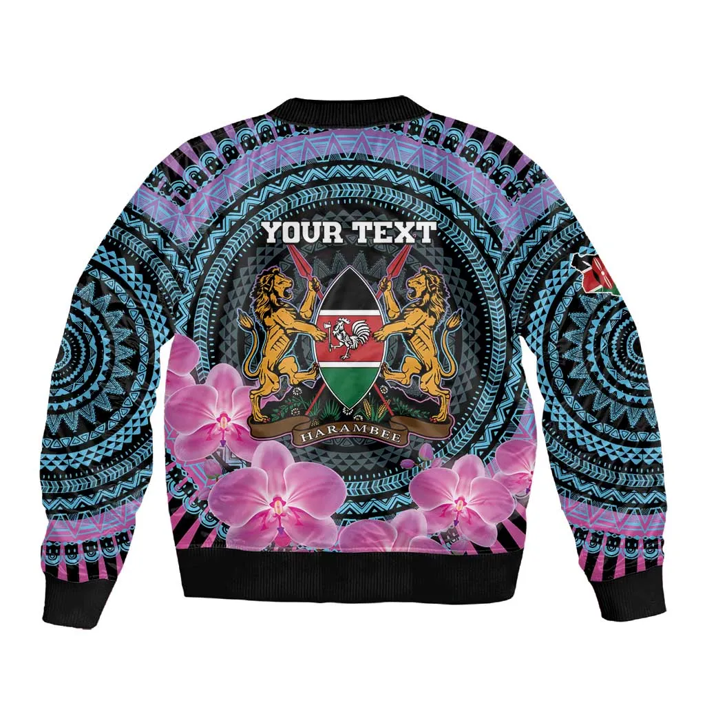 Personalised Kenya Lilac Breasted Roller Sleeve Zip Bomber Jacket Orchid Flower - African Pattern LT15
