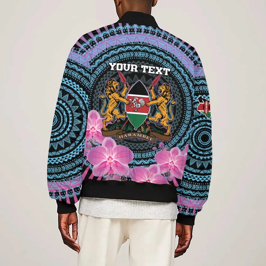 Personalised Kenya Lilac Breasted Roller Sleeve Zip Bomber Jacket Orchid Flower - African Pattern LT15