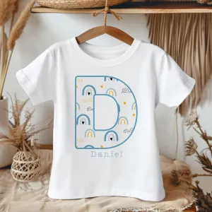 Personalised Name Boy Boho Rainbow Pattern Toddler & Kids T Shirt