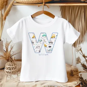 Personalised Name Cars Theme Toddler & Kids T Shirt
