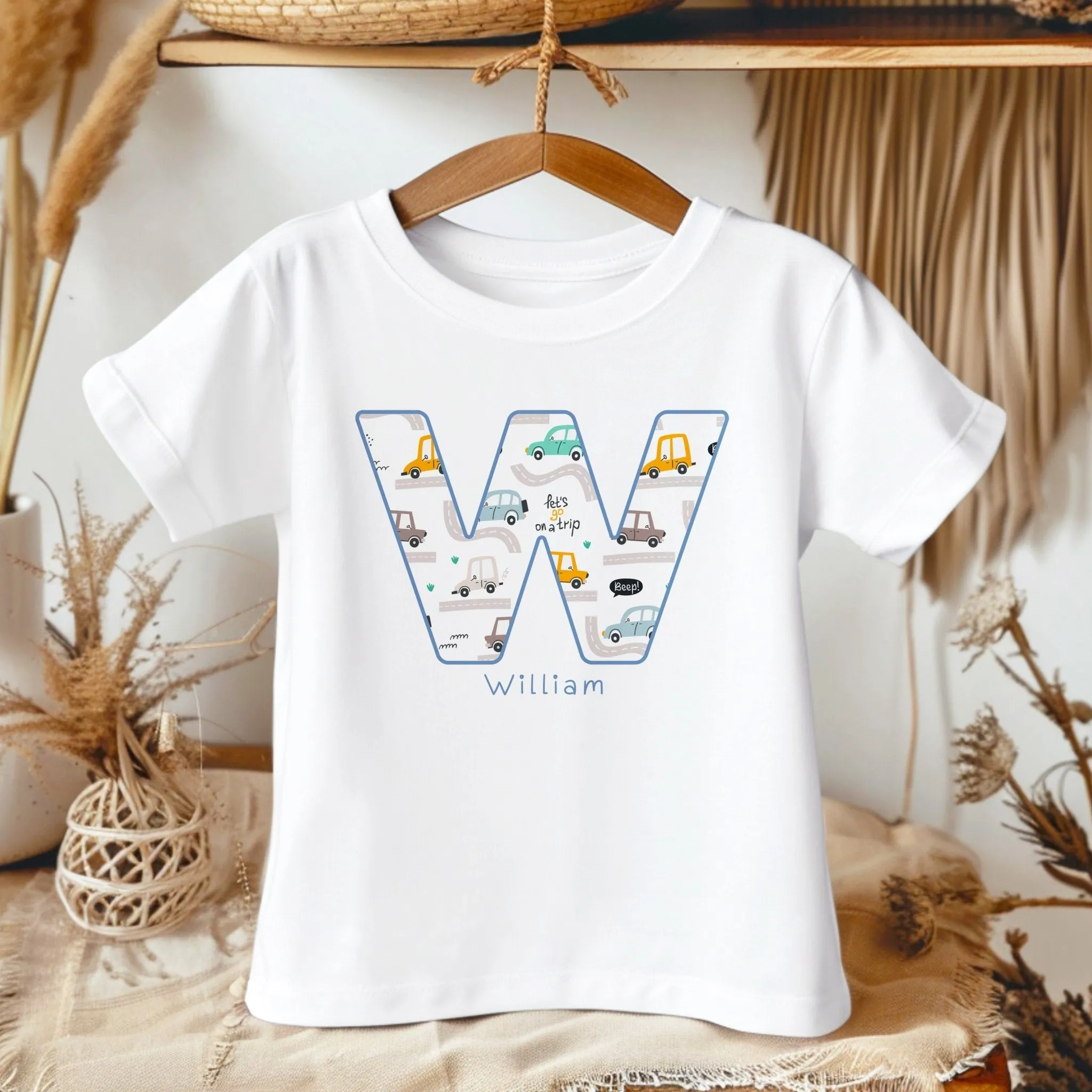 Personalised Name Cars Theme Toddler & Kids T Shirt