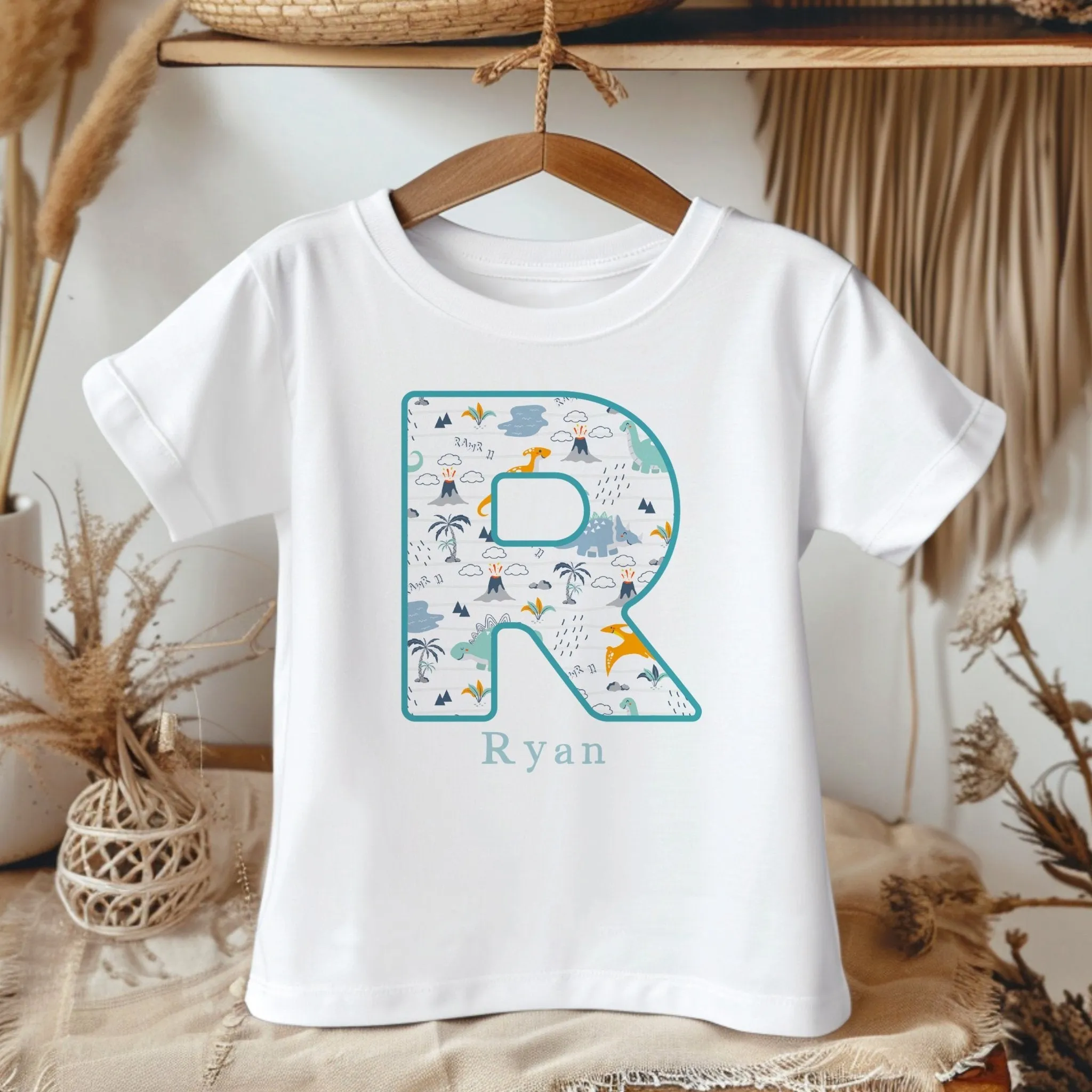 Personalised Name Dinosaur Pattern Toddler & Kids T Shirt