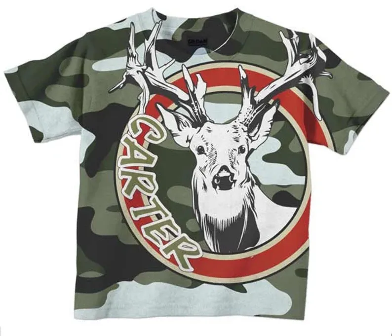 Personalized Camouflage Shirt, Personalized Deer Antlers Boys T-shirt Top