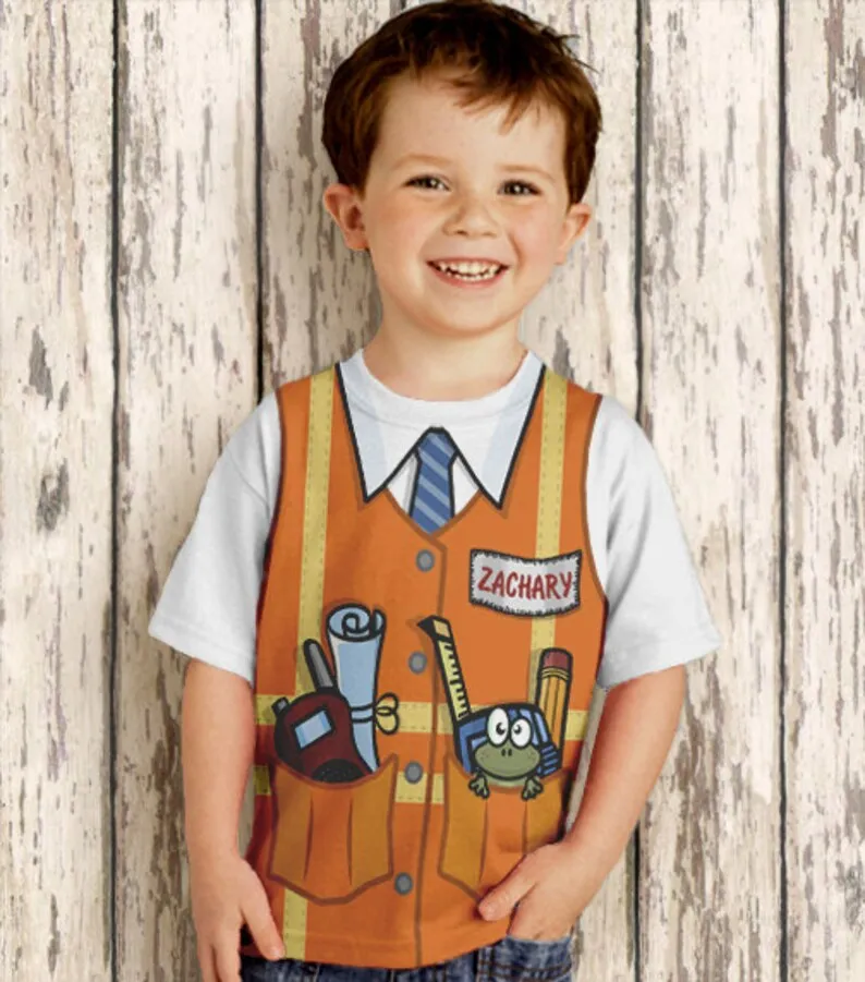 Personalized Construction Birthday Shirt, Personalized Childrens Construction Supervisor T-Shirt, Boy's Orange Safety Vest Shirt