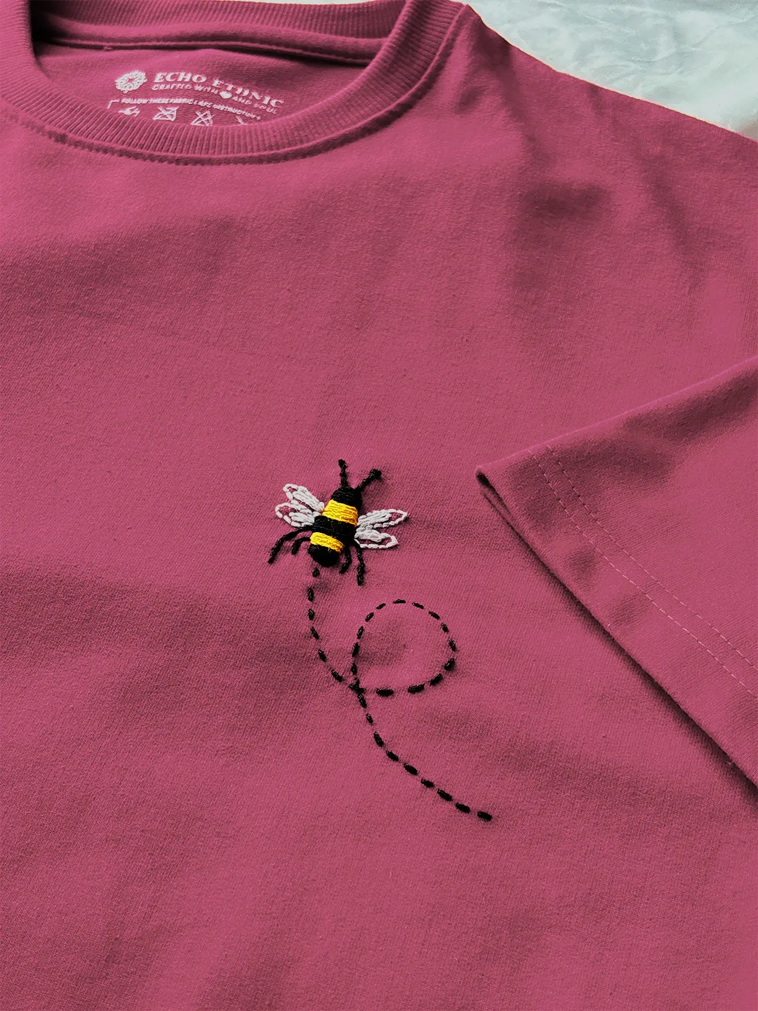 Pink - Unisex Hand Embroidered Oversize T-Shirt