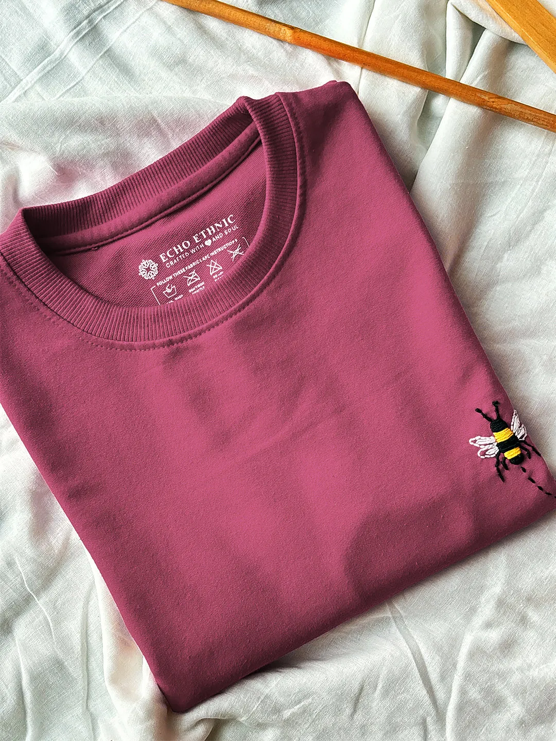 Pink - Unisex Hand Embroidered Oversize T-Shirt