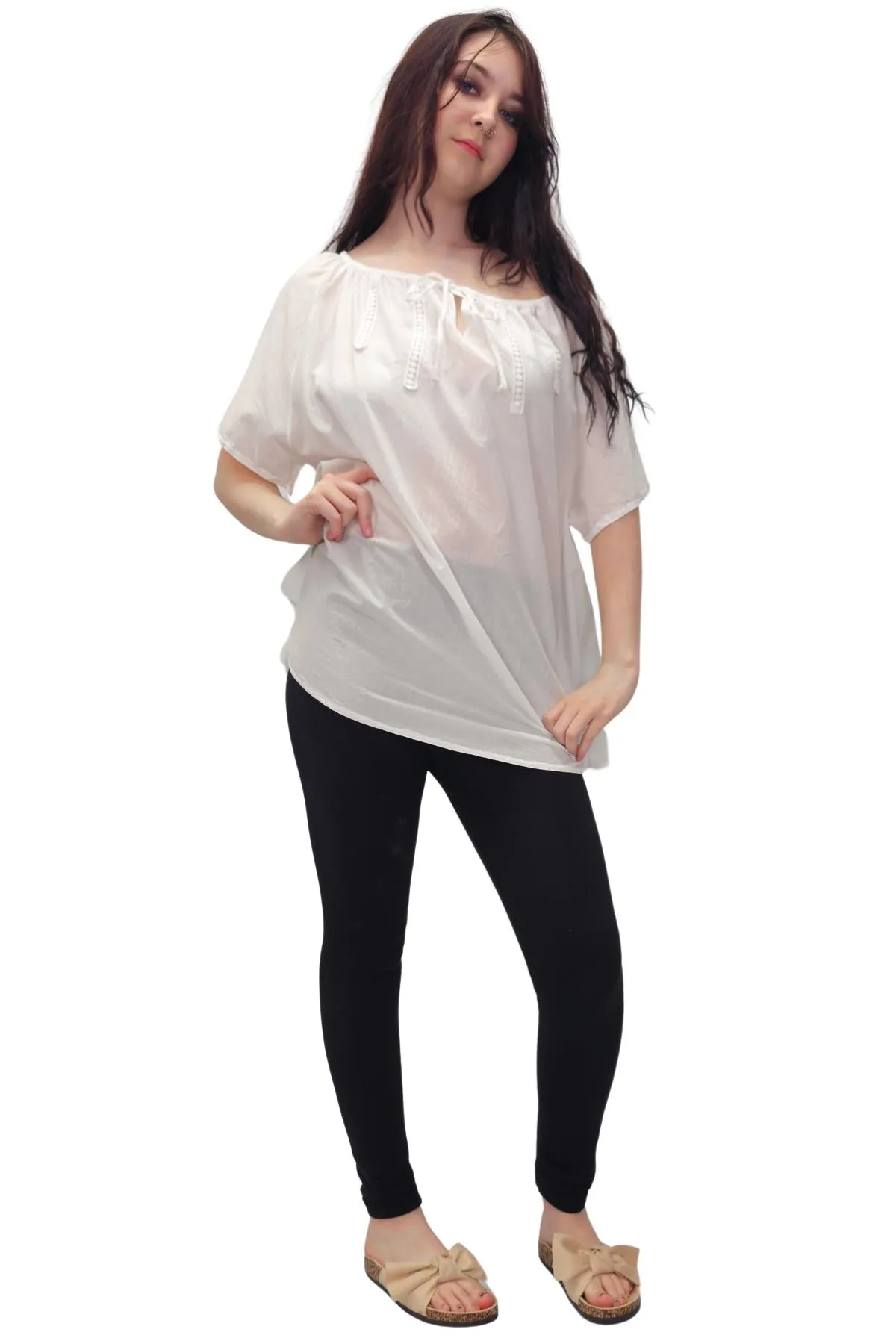 Plain Lace Tie Detailing Cotton Top