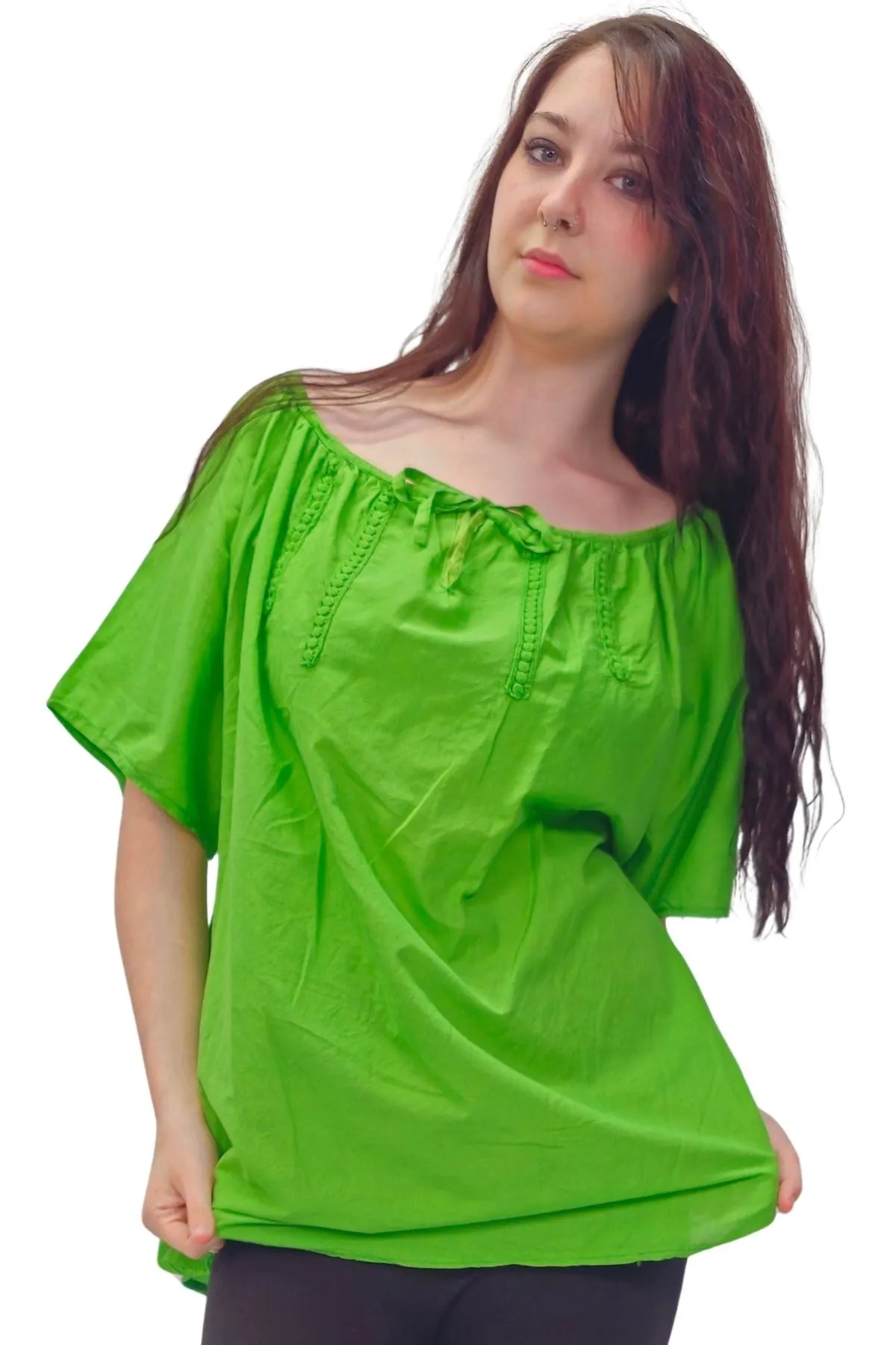 Plain Lace Tie Detailing Cotton Top