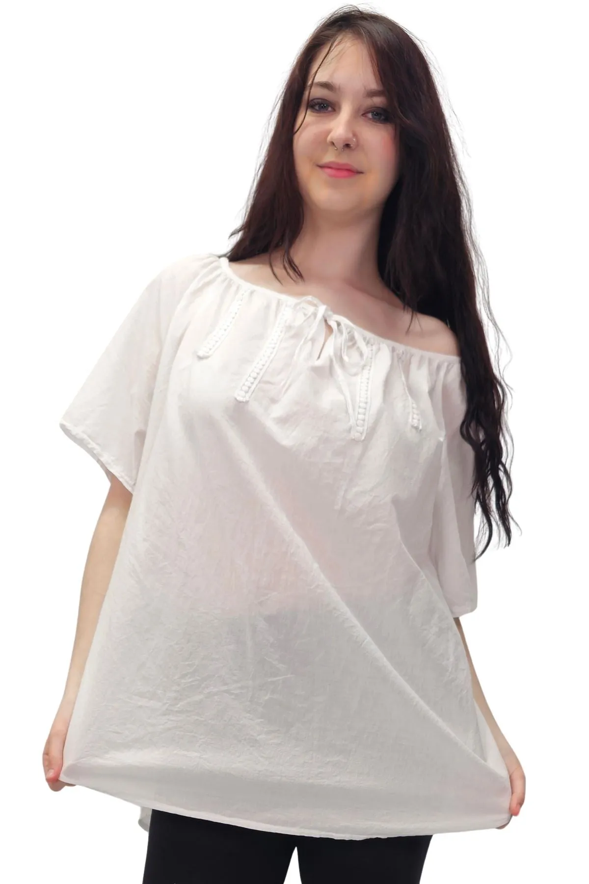 Plain Lace Tie Detailing Cotton Top