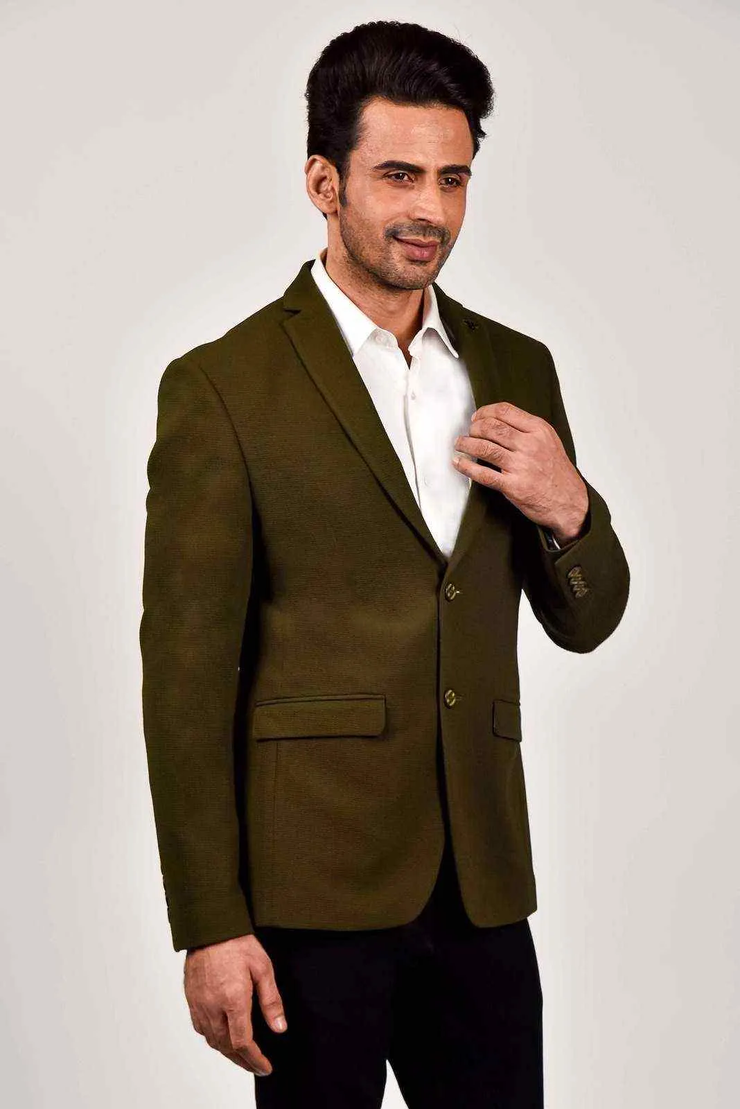Plus Size of Olive Knitted Strechable Blazer