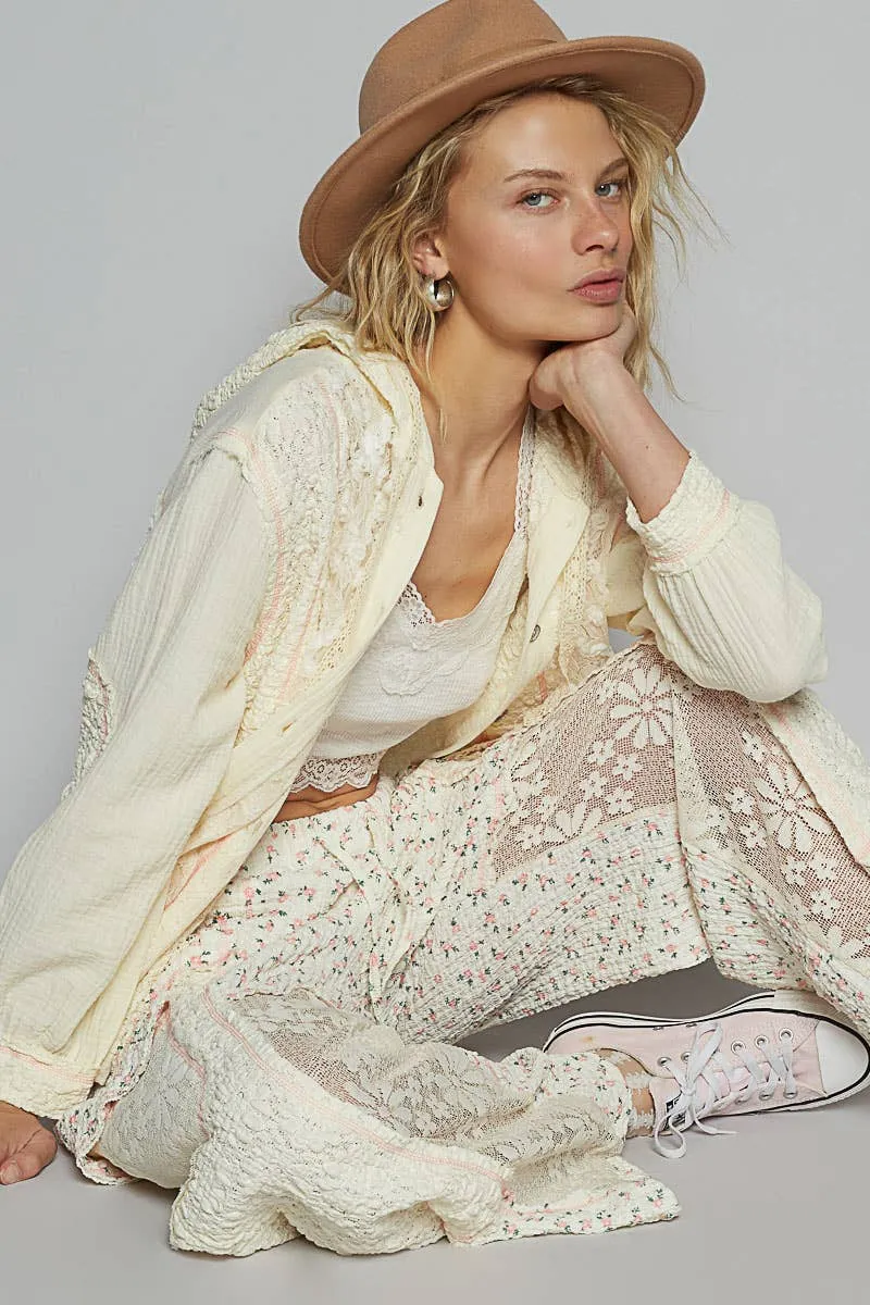 Pol Lace Balloon Sleeves Knit Jacket