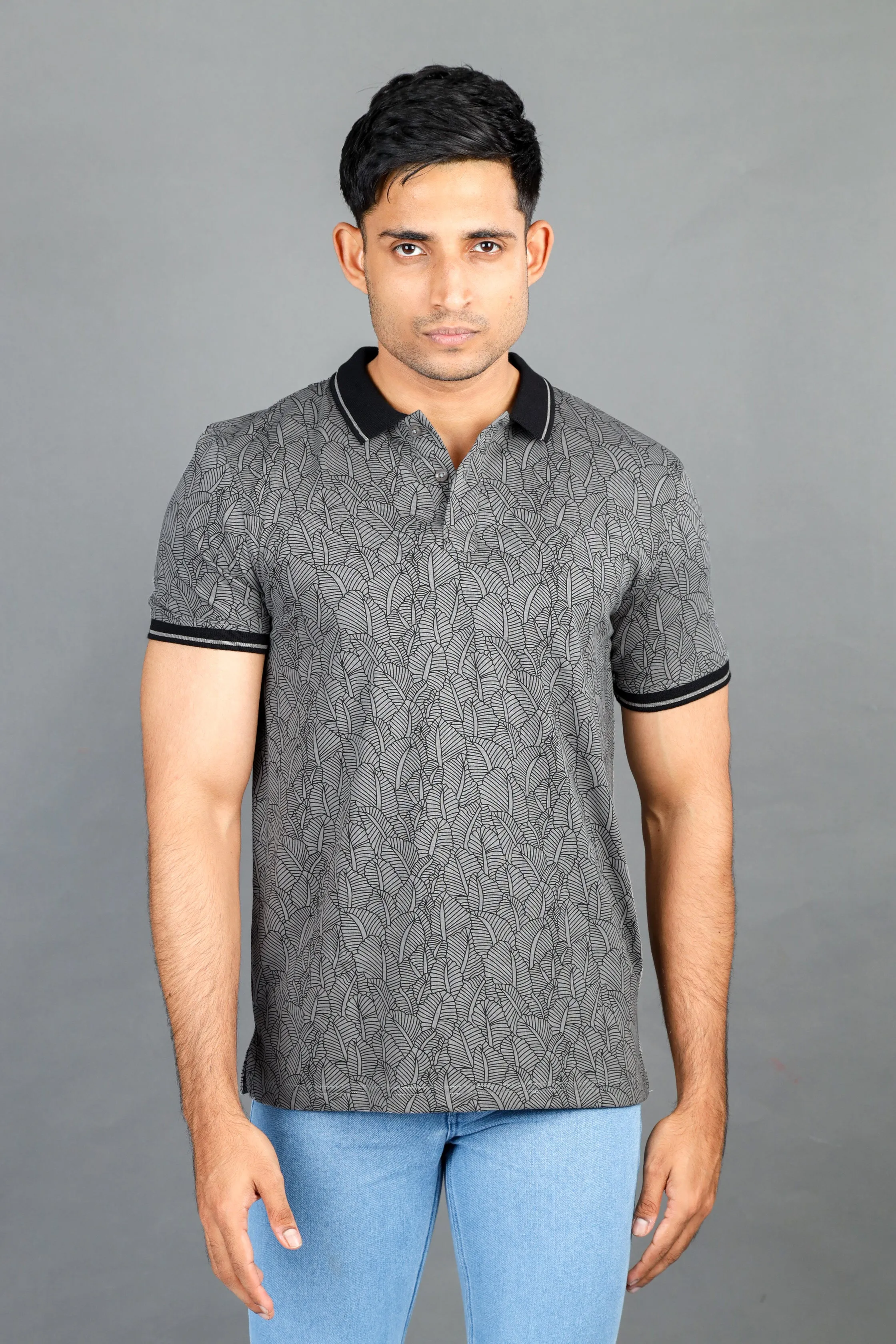 Polo Fusion Printed-Charcoal