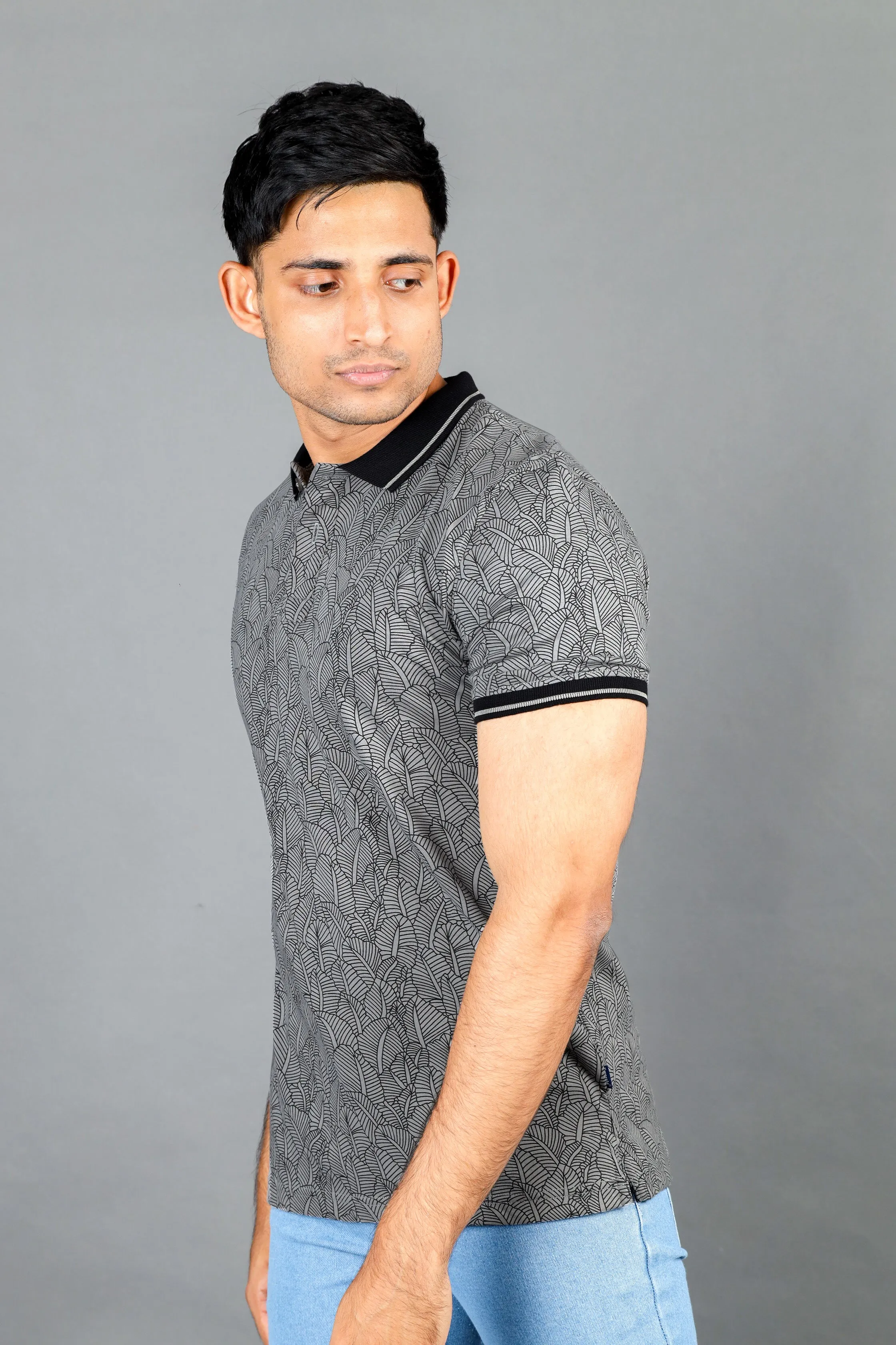Polo Fusion Printed-Charcoal