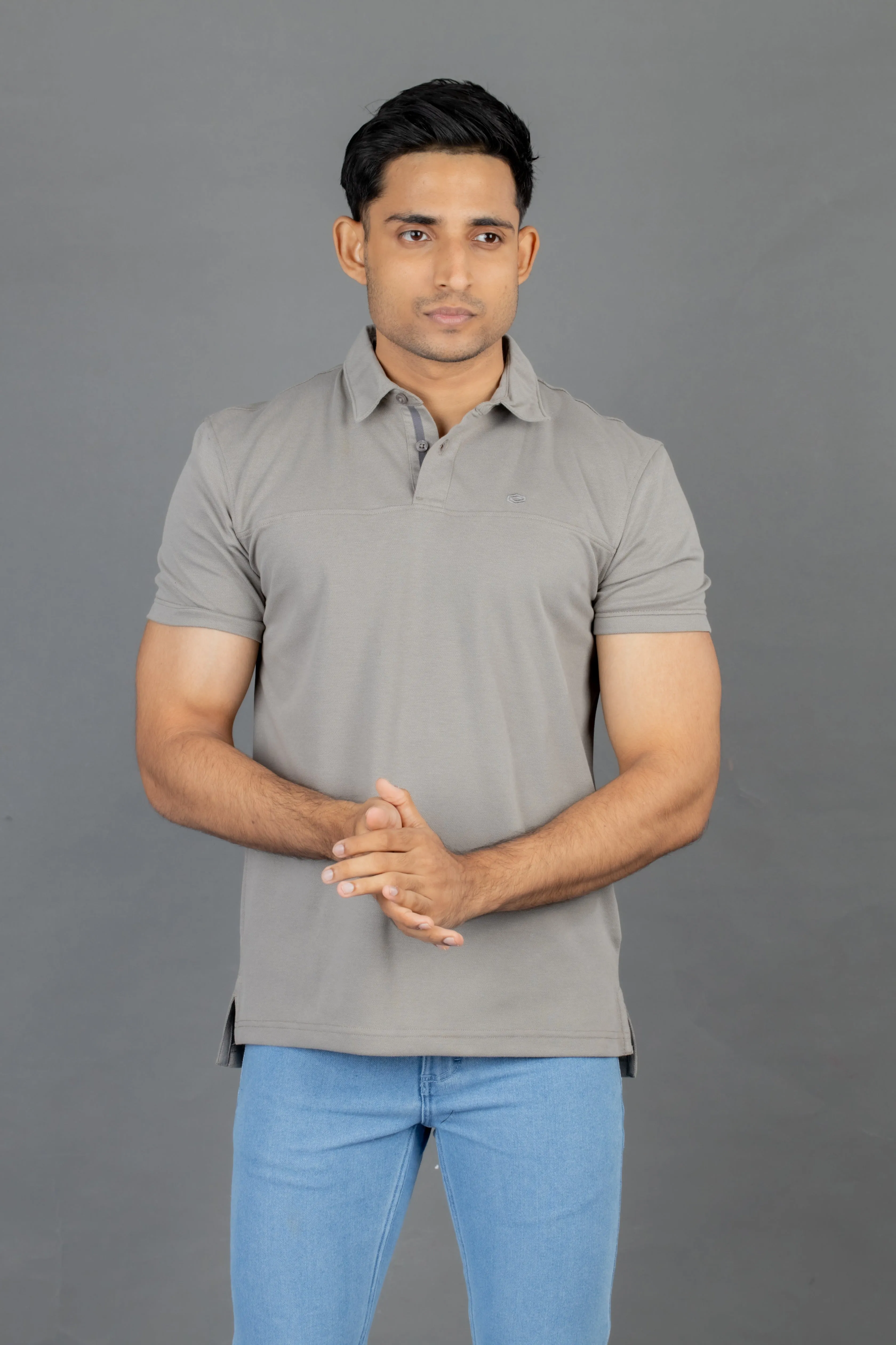 Polo Pique Solid Slim Fit-Grey