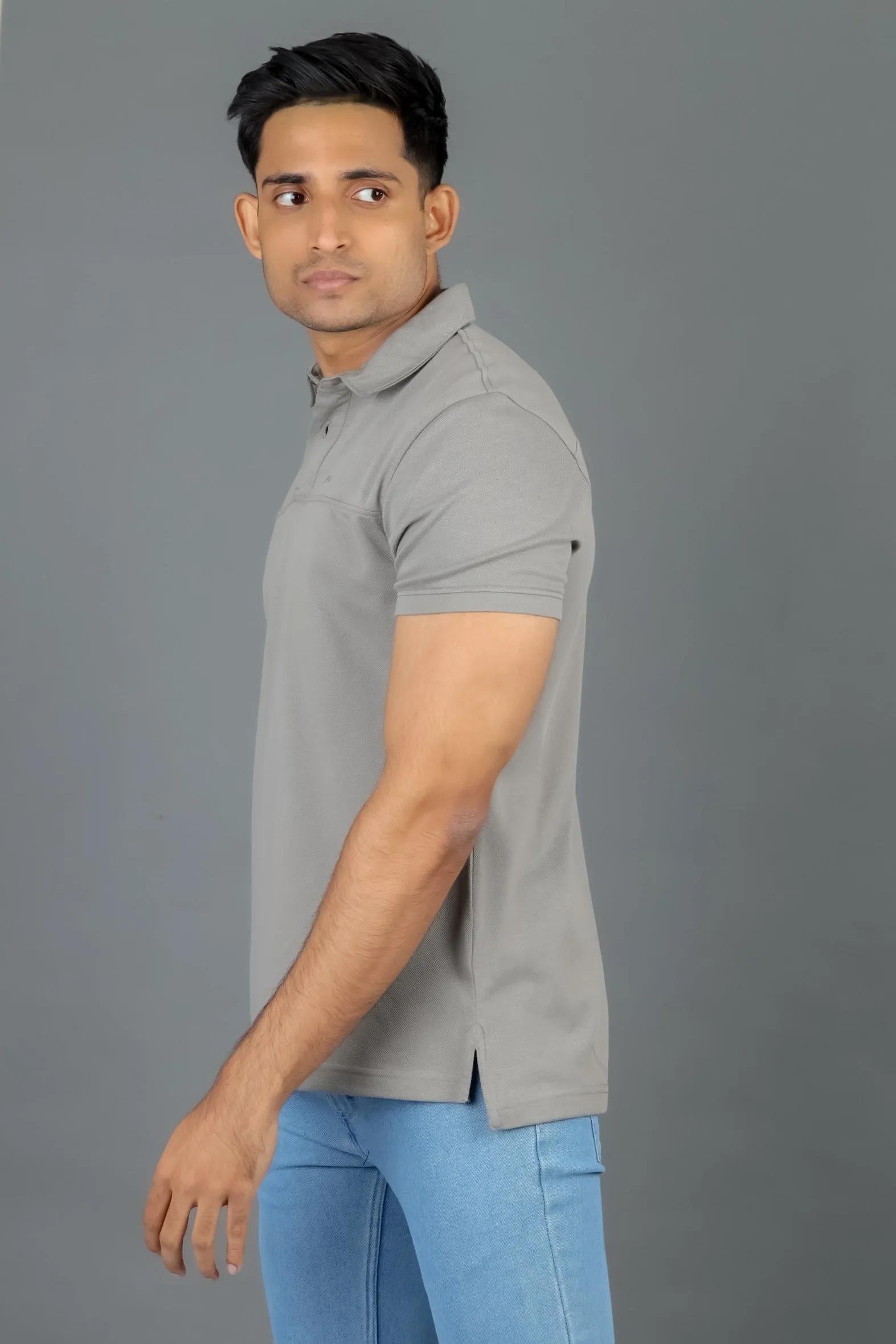Polo Pique Solid Slim Fit-Grey
