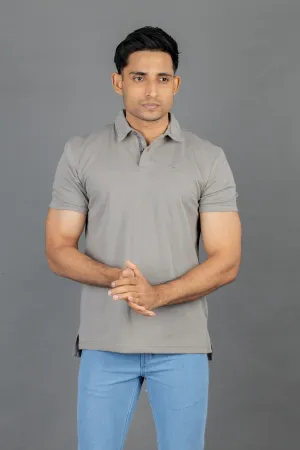 Polo Pique Solid Slim Fit-Grey
