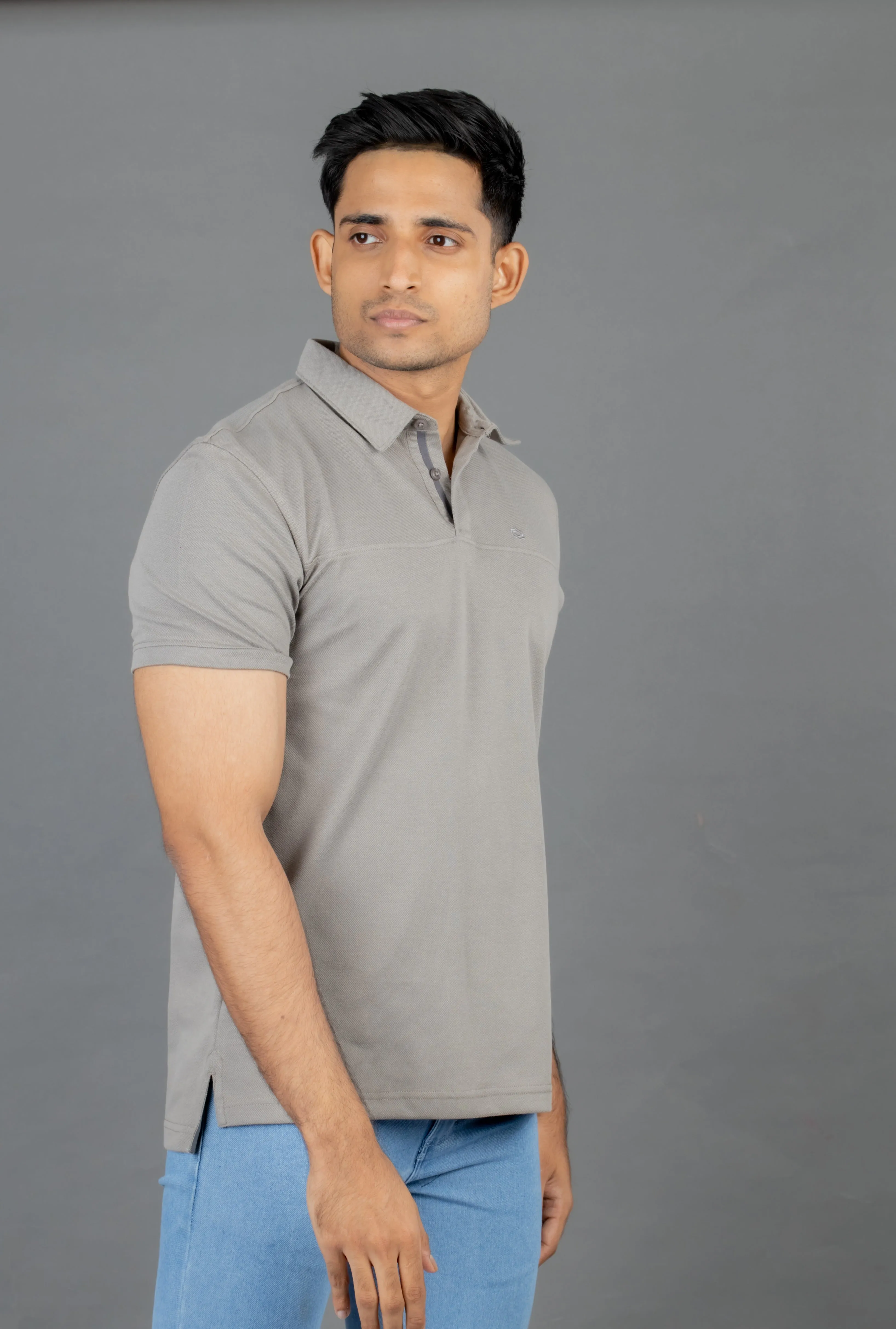 Polo Pique Solid Slim Fit-Grey