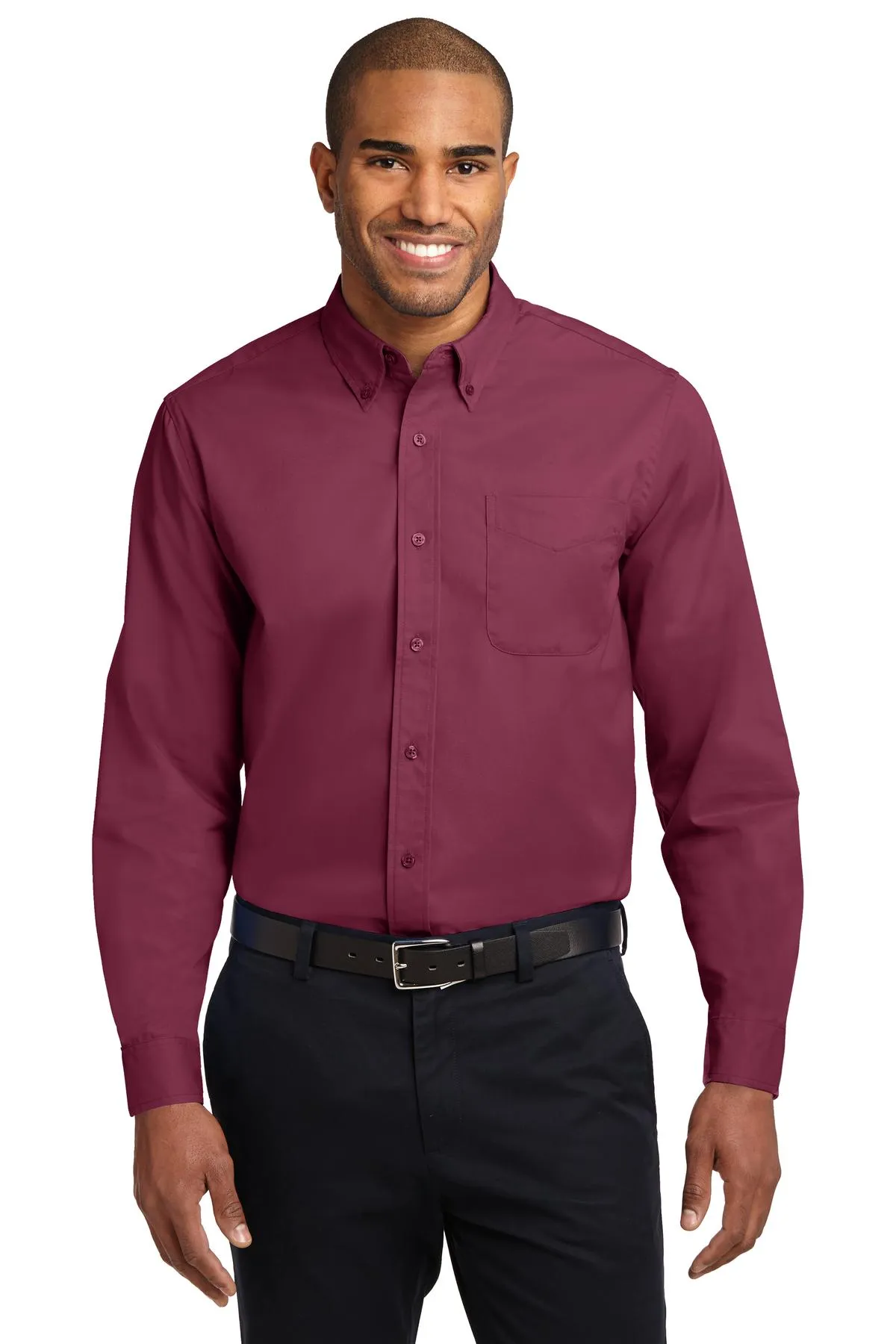 Port Authority Tall Long Sleeve Easy Care Shirt.  TLS608 Burgundy/ Light Stone Tall