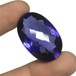 Purple Amethyst Quartz Oval Checker Cut Loose Gemstone, 30x20x14mm, 52ct