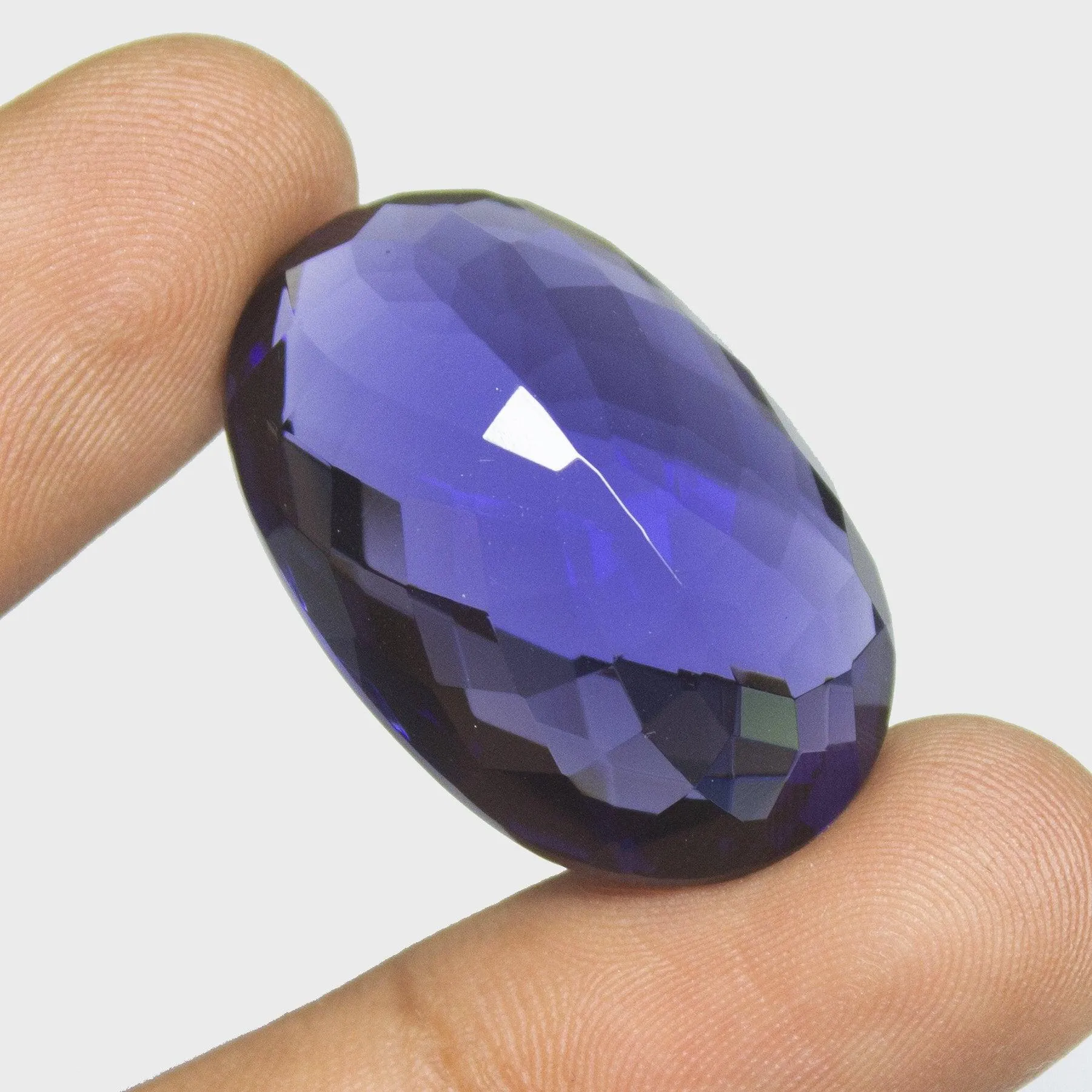 Purple Amethyst Quartz Oval Checker Cut Loose Gemstone, 30x20x14mm, 52ct