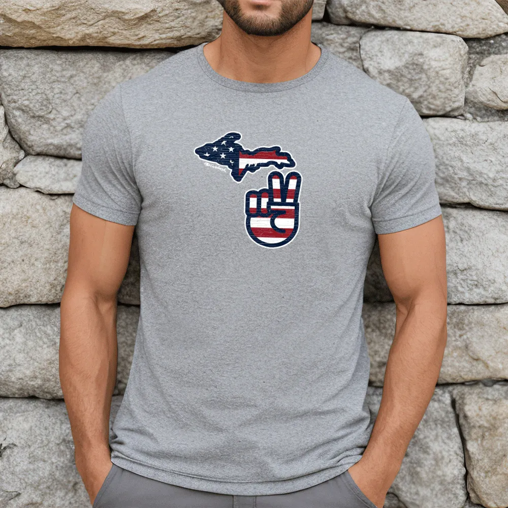 "Michigan Flag Peace" Men's Crew T-Shirt