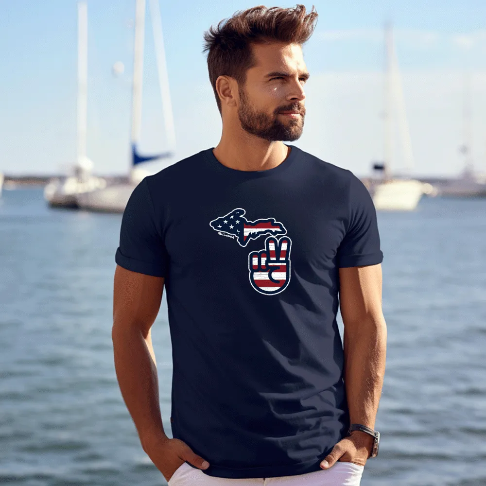 "Michigan Flag Peace" Men's Crew T-Shirt