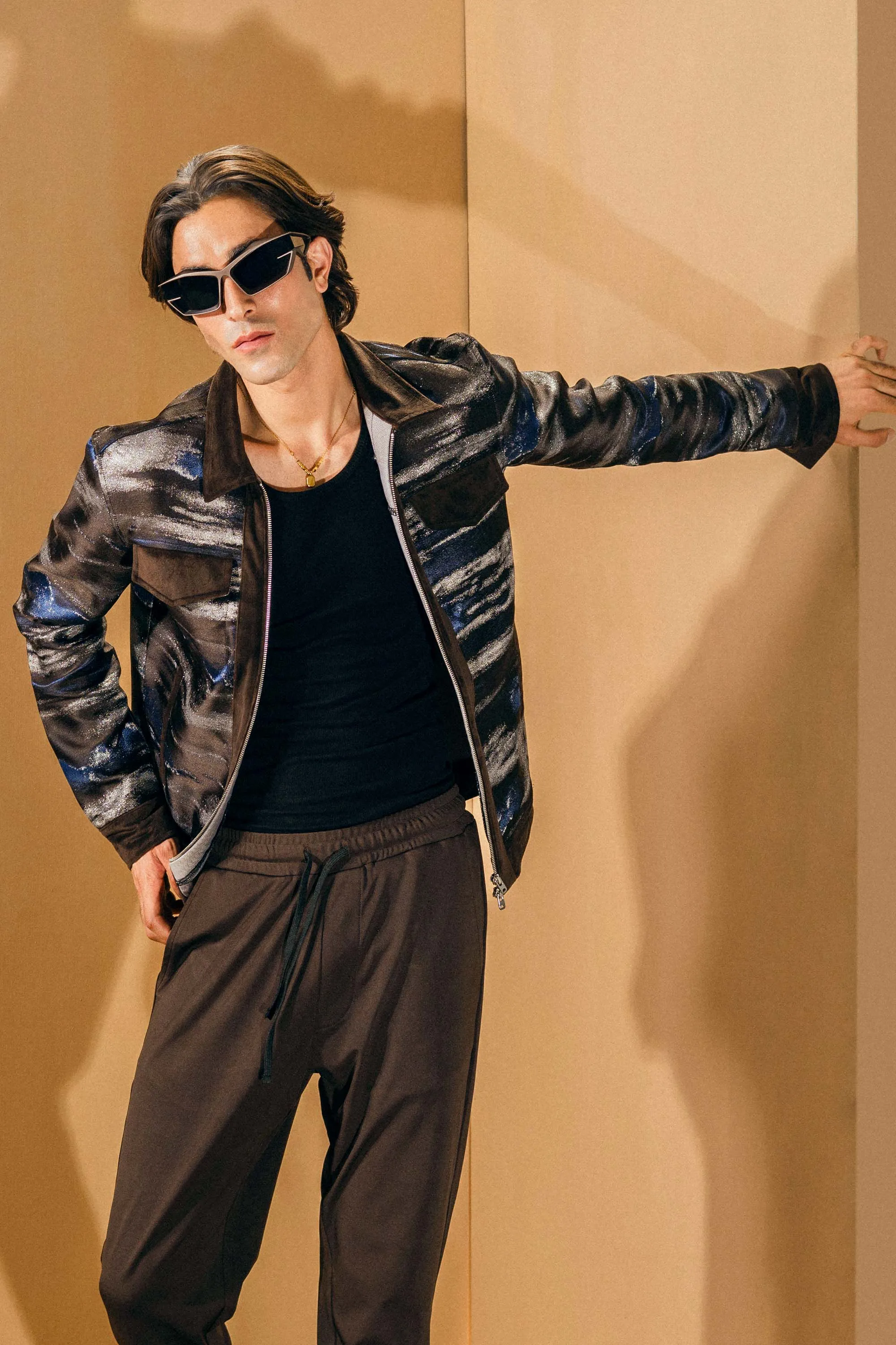 Rat Brown Printed Satin Jacket
